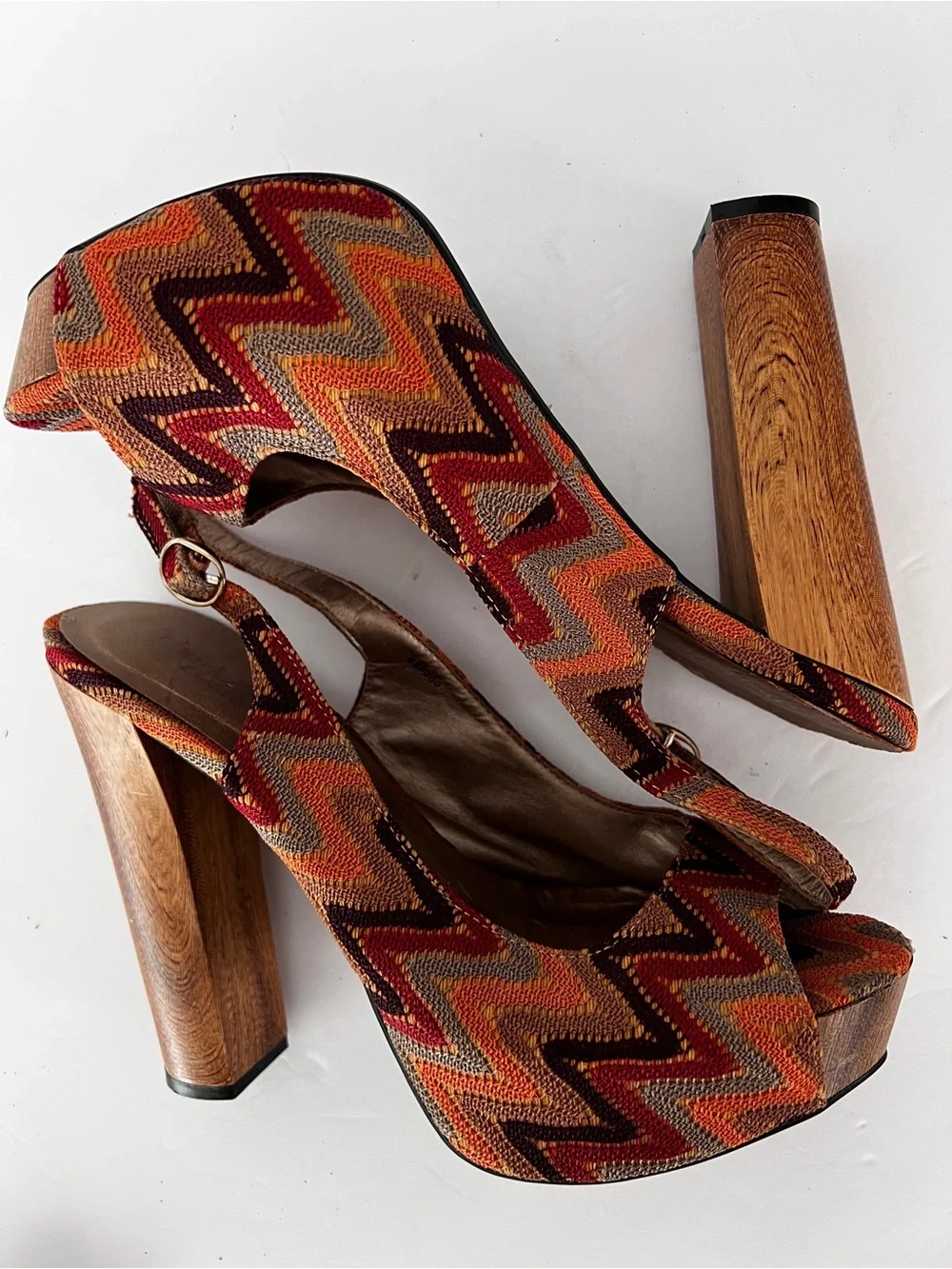Charlotte Russe Boho Platform Slingback Heels Size 9 Chevron Tribal Wood Heel